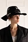 Black women's hat made of felt decor large rhinestones and bow Saint Laurent - contrasting inserts. 100% felt. Country of manufacture: Italy. Care: specialized cleaning - photo 2