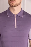 Cesare di Napoli Silk polo purple for men - Embossed pattern, contrasting sleeves and cuffs. 100% silk. Closure: Zipper. Country of manufacture: Italy. Care: specialized cleaning - photo 5