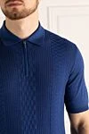 Cesare di Napoli Silk polo blue for men - Embossed pattern. 100% silk. Closure: Zipper. Country of manufacture: Italy. Care: specialized cleaning - photo 5