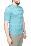 Cesare di Napoli Short sleeve jumper in silk green for men - Diamond pattern. Short sleeve. 100% silk. Country of manufacture: Italy. Care: specialized cleaning - photo 3