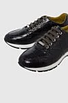 Tardini Black leather and alligator leather sneakers for men - textured leather, contrast sole. alligator skin, leather. lacing. height 2cm. Country of manufacture: Italy. Care: specialized cleaning - photo 5