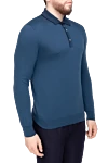 Svevo Long-sleeved polo from cashmere, silk and cashmere blue for men - Contrast Collar. Long sleeve. 85% cashmere, 8% silk, 7% wool. Closure: Buttons. Country of manufacture: Italy. Care: specialized cleaning - photo 3