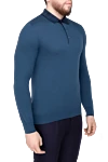 Svevo Long-sleeved polo from cashmere, silk and cashmere blue for men - Contrast Collar. Long sleeve. 85% cashmere, 8% silk, 7% wool. Closure: Buttons. Country of manufacture: Italy. Care: specialized cleaning - photo 3