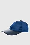 Cesare di Napoli Cap made of silk and genuine leather blue for men - Leather insert. Stock: 100% silk, 100% natural silk. Country of manufacture: Italy. Care: specialized cleaning - photo 3