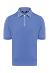 Cesare di Napoli Blue silk polo for men - Embossed pattern. 100% silk. Closure: Zipper. Country of manufacture: Italy. Care: specialized cleaning - photo 1