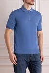 Cesare di Napoli Blue silk polo for men - Embossed pattern. 100% silk. Closure: Zipper. Country of manufacture: Italy. Care: specialized cleaning - photo 3