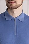 Cesare di Napoli Blue silk polo for men - Embossed pattern. 100% silk. Closure: Zipper. Country of manufacture: Italy. Care: specialized cleaning - photo 5