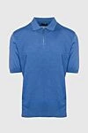 Cesare di Napoli Blue silk polo for men - Embossed pattern. 100% silk. Closure: Zipper. Country of manufacture: Italy. Care: specialized cleaning - photo 1