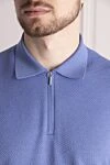 Cesare di Napoli Blue silk polo for men - Embossed pattern. 100% silk. Closure: Zipper. Country of manufacture: Italy. Care: specialized cleaning - photo 5