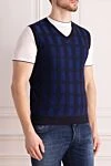 Zilli Men's cashmere and silk vest blue - Neckline, contrasting pattern. 60% cashmere, 40% silk. Country of manufacture: Italy. Care: specialized cleaning - photo 3