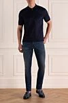Dark blue cotton polo shirt with decorated chest pocket for men Zilli - Brand logo embroidery. 100% cotton. Closure: Zipper. Country of manufacture: Italy. Care: specialized cleaning - photo 2