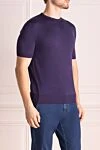 Cesare di Napoli Short sleeve jumper in cotton and silk purple for men - Short sleeve. 55% silk, 45% cotton. Country of manufacture: Italy. Care: specialized cleaning - photo 3