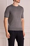 Cesare di Napoli Short sleeve jumper in silk and cotton gray for men - Short sleeve. 55% silk, 45% cotton. Country of manufacture: Italy. Care: specialized cleaning - photo 3