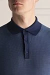 Stefano Ricci Поло из шерсти и шелка синее мужское - Контрастные вставки, фактурный узор. 70% шерсть, 30% шёлк. Пуговицы. Страна производитель: Италия. Уход: специализированная чистка - фото 5
