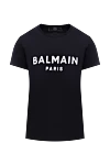 Balmain Black cotton T-shirt for men - logo print. 100% cotton. Country of manufacture: Italy. Care: specialized cleaning - photo 1