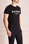 Balmain Black cotton T-shirt for men - logo print. 100% cotton. Country of manufacture: Italy. Care: specialized cleaning - photo 3