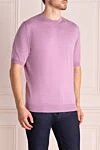 Cesare di Napoli Short sleeve jumper in cotton and silk purple for men - Short sleeve. 55% silk, 45% cotton. Country of manufacture: Italy. Care: specialized cleaning - photo 3