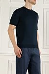 Cesare di Napoli Short sleeve jumper in silk and cotton blue for men - Short sleeve. 55% silk, 45% cotton. Country of manufacture: Italy. Care: specialized cleaning - photo 3