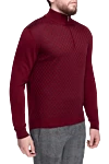 Cesare di Napoli Long sleeve polo in silk and cashmere burgundy for men - Optional: Long sleeve. Composition: 90% cashmere, 10% silk. Closure: Zipper. Country of manufacture: Italy. Care: specialized cleaning - photo 3