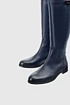 Fleur de Paris Boots women's high leather with buckles blue - metal buckle. leather. Heel height: 2 cm. zipper. Country of manufacture: Italy. Care: specialized cleaning - photo 5