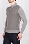 Cesare di Napoli Long Sleeve Polo in Silk and Cashmere Gray for men - Decor: Combination of two shades. Optional: Long sleeve. Composition: 70% cashmere, 30% silk. Clasp: Buttons. Country of manufacture: Italy. Care: specialized cleaning - photo 3