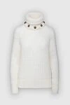 Balmain White jumper for women - knitted cut, metal decorations on the neck. 52% mohair, 31% viscose, 17% polyamide. Country of manufacture: Italy. Care: specialized cleaning - photo 1