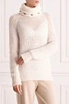 Balmain White jumper for women - knitted cut, metal decorations on the neck. 52% mohair, 31% viscose, 17% polyamide. Country of manufacture: Italy. Care: specialized cleaning - photo 3