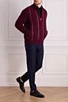 Men's cardigan made of cashmere, silk and natural fur, burgundy Zilli - Contrasting stripes, fantasy pattern. 100% cashmere, 100% silk, 100% real fur. Closure: Zipper. Country of manufacture: Italy. Care: specialized cleaning - photo 2