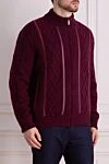 Zilli Men's cardigan made of cashmere, silk and natural fur, burgundy - Contrasting stripes, fantasy pattern. 100% cashmere, 100% silk, 100% real fur. Closure: Zipper. Country of manufacture: Italy. Care: specialized cleaning - photo 3