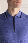 Zilli Blue silk polo for men - Textured pattern, contrast stripe on collar and closure. 100% silk. Closure: Zipper. Country of manufacture: Italy. Care: specialized cleaning - photo 5