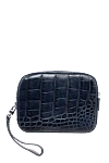 Men's alligator leather clutch bag blue Tardini - Textured leather, metal brand logo, pen. 100% alligator skin. Closure: Zipper. Two compartments. Country of manufacture: Italy. Care: specialized cleaning - photo 4