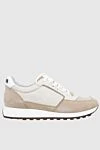 Peserico Women's suede sneakers in beige with shiny inserts. - contrasting inserts, contrasting sole. suede. lacing. Country of manufacture: Italy. Care: specialized cleaning - photo 1