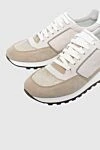 Peserico Women's suede sneakers in beige with shiny inserts. - contrasting inserts, contrasting sole. suede. lacing. Country of manufacture: Italy. Care: specialized cleaning - photo 5