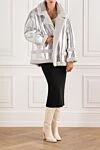 Gray sheepskin coat made of natural fur and leather Blancha - fur collar. 100% natural fur. Closure: zipper. two side pockets. Country of manufacture: Italy. Care: specialized cleaning - photo 2