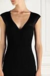 Herve Leger Black dress for women - zipper. V-neck, textured fabric. 78% viscose, 16% polyester, 6% silk. Country of manufacture: Italy. Care: specialized cleaning - photo 5