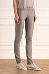 Max&Moi Women's leather leggings in gray, tight-fitting - 97% leather, 3% cotton. elastic belt. Country of manufacture: Italy. Care: specialized cleaning - photo 3