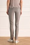 Women's leather leggings in gray, tight-fitting Max&Moi - 97% leather, 3% cotton. elastic belt. Country of manufacture: Italy. Care: specialized cleaning - photo 4