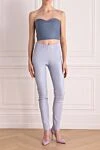 Women's leather leggings in blue, tight-fitting Max&Moi - 97% leather, 3% cotton. elastic belt. Country of manufacture: Italy. Care: specialized cleaning - photo 2