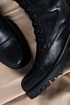 Fleur de Paris Women's black leather boots with laces - genuine leather. Heel height: 2 centimeters. lacing. Country of manufacture: Italy. Care: specialized cleaning - photo 7