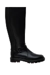 Fleur de Paris Boots women's high leather with strap black - metal buckle. leather. Heel height: 2 cm. zipper. Country of manufacture: Italy. Care: specialized cleaning - photo 1