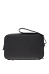 Black men's clutch bag made of genuine leather Serapian - Decor: Brand logo, textured leather, pen. Composition: 100% genuine leather. Closure: Zipper. Pockets: Two compartments. Country of manufacture: Italy. Care: specialized cleaning - photo 4