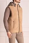 Casheart Suede and polyamide vest beige for men - Built-in hood. 100% suede, polyamide. Closure: Zipper. Two side pockets with press studs, three inside pockets. Country of manufacture: Italy. Care: specialized cleaning - photo 3