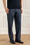 Zilli Men's blue wool and silk trousers - 85% wool, 15% silk. Closure: button, zipper. two side, two back pockets. Country of manufacture: Italy. Care: specialized cleaning - photo 3