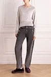 Gray jumper for women Brunello Cucinelli - V-neck. 46% cashmere, 41% viscose, 13% polyamide. Country of manufacture: Italy. Care: specialized cleaning - photo 2