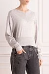 Brunello Cucinelli Gray jumper for women - V-neck. 46% cashmere, 41% viscose, 13% polyamide. Country of manufacture: Italy. Care: specialized cleaning - photo 3