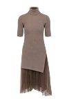 Brunello Cucinelli Beige cashmere dress for women - contrasting bottom, pleated. 95% cashmere, 5% polyamide. Country of manufacture: Italy. Care: specialized cleaning - photo 1