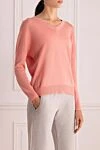 Cappellini Pink jumper for women - V-neck. 60% linen, 40% cotton. Country of manufacture: Italy. Care: specialized cleaning - photo 3