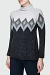 Tonet Gray jumper for women - high neck, combination of three colors, fancy pattern. 68% wool, 29% cashmere, 3% polyamide. Country of manufacture: Italy. Care: specialized cleaning - photo 3