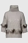 Tonet Gray jumper for women - high neck, textured knitwear, fur. 70% wool, 20% silk, 10% cashmere. Country of manufacture: Italy. Care: specialized cleaning - photo 1