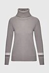 Tonet Gray jumper for women - high neck, contrasting stripes on the sleeves. 70% wool, 20% silk, 10% cashmere. Country of manufacture: Italy. Care: specialized cleaning - photo 1